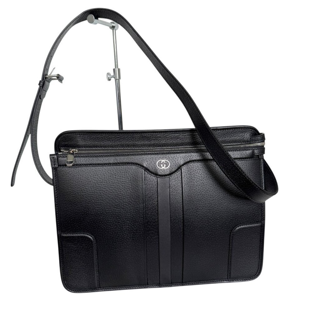 Gucci 735111 Black Saffiano Leather Shoulder Bag Messenger, Unisex, Luxury